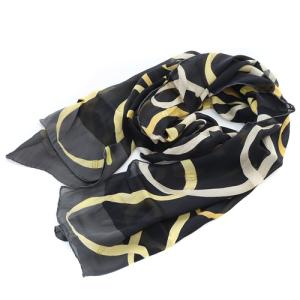 シルク 総柄 スカーフ ストール 黒 ブラック