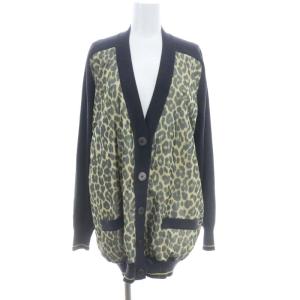 レオパード切替 ニット カーディガン 42 ダークグレー ベージュ