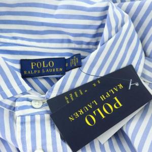 POLO RALPH LAUREN グラデーション ストライプ シャツ ワンピース 長袖 ロング コットン 8 青 白 ブルー ホワイト