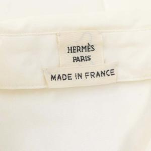 HERMES ワンポイント刺繍 比翼ボタン シャツ 長袖 42 オフホワイト