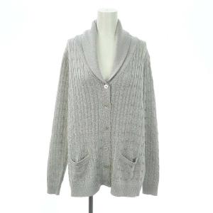 ショールカラー ケーブルニット カーディガン セーター 長袖 フロントボタン コットン 混 L シルバー