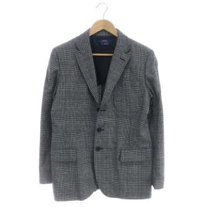 グレンチェックテーラードジャケット 3B 背抜き ウール 6 ライトグレー 黒 青