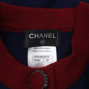 CHANEL カシミヤ ニット カーディガン 42 ネイビー レッド