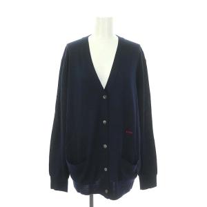 ロゴ刺繍 カシミヤ混 ニット カーディガン セーター フロントボタン M 紺 ネイビー