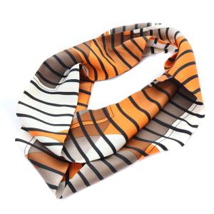 シルク スヌード スカーフ ボーダー オレンジ ホワイト グレー