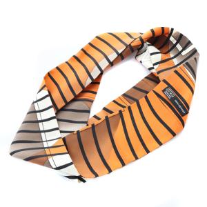 HERMES シルク スヌード スカーフ ボーダー オレンジ ホワイト グレー