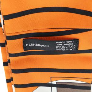 HERMES シルク スヌード スカーフ ボーダー オレンジ ホワイト グレー