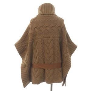 MUVEIL ケーブルニットポンチョ リボン 五分袖 タートルネック ウール 38 ライトブラウン