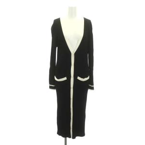 22SS バイカラーリブロングカーディガン 長袖 ニット 36 黒 白 ブラック ホワイト