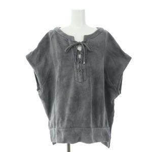 22AW ドロップラグラン裏毛トップ トップス カットソー フレンチスリーブ チュニック丈 フロントレースアップ 36 グレー