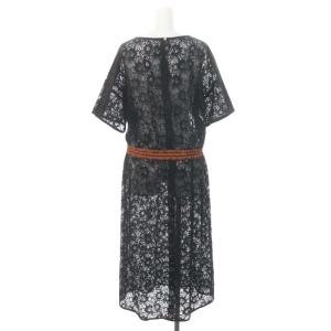 Grace Class レースライン配色ワンピース ロング 半袖 ドロスト 36 紺 茶色 ネイビー ブラウン