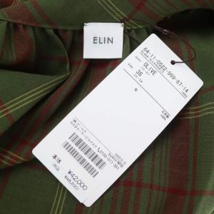 ELIN タータンチェックオープンネックブラウス ウール 36 S 緑 グリーン