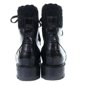 Christian Louboutin MAYR BOOT 型押し レースアップ カーフスキン 37.5 ブラック