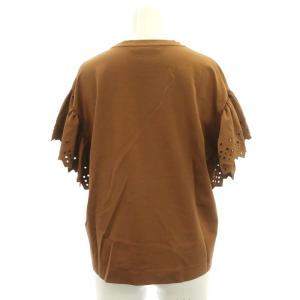 ANAYI 21SS モクロディシシュウソデフリルプルオーバー カットソー 半袖 刺繍 コットン混 38 茶 ブラウン