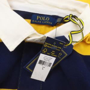 POLO RALPH LAUREN ラガーシャツポロシャツ プルオーバー ロゴ刺繍 ボーダー L 黄 イエロー 紺 ネイビー SH