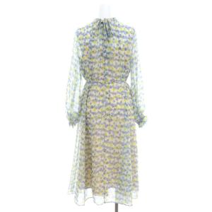 ANAYI 22SS アイビーフラワーAラインワンピース バックリボン シアー 長袖 36 アイボリー ブルー