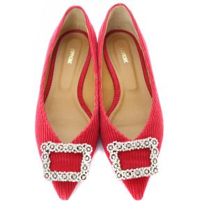 PIPPICHIC ANNA V JEWERLY コーデュロイ ポインテッドトゥ パンプス ビジュー 36.5 23.5cm 赤 レッド