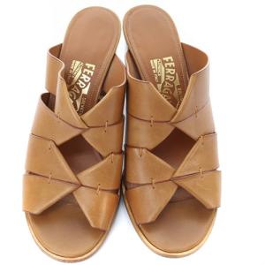 Salvatore Ferragamo レザー ミュール サンダル 6.5C 24cm 茶色 ブラウン