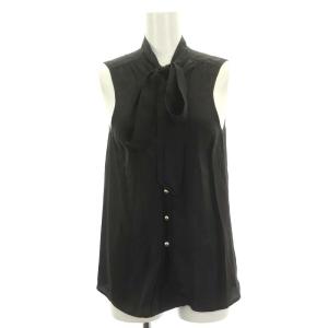 ボウタイ付ノースリーブブラウス 前開き シルク 2 黒 ブラック