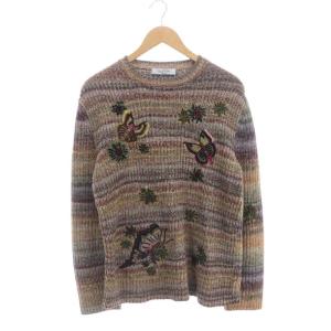 バタフライ フラワー エンブロイダリーニット 長袖 M マルチカラー