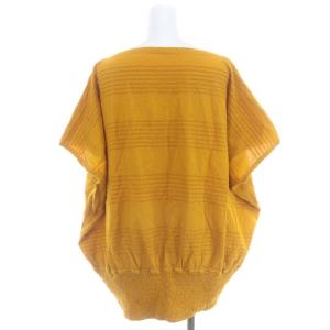 me ISSEY MIYAKE ボートネックボーダーオーバーサイズブラウス カットソー 半袖 フレンチスリーブ プルオーバー コットン F 黄 イエロー