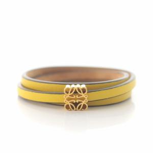 LOEWE 23SS ツイスト バングル ブレスレット レザー ロゴ 3連 黄色 イエロー アクセサリー