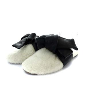 for Target SHF9-T636SHH Maia ボアリボンスリッパサンダル フラット 38 25cm 白 ホワイト