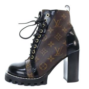 LOUIS VUITTON モノグラム スタートレイル・ライン アンクルブーツ ショート チャンキーヒール 37 ブラウン