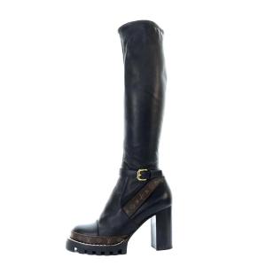 LOUIS VUITTON モノグラム スタートレイル・ライン ロングブーツ チャンキーヒール レザー 37 ブラック