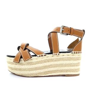 LOEWE GATE サンダル ウェッジソール エスパドリーユ ストラップ レザー 24cm ブラウン