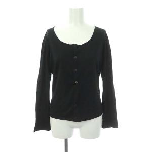 シルクリネンニットカーディガン 長袖 ラウンドネック 黒 ブラック