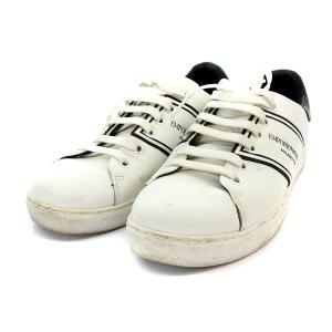 EMPORIO ARMANI スニーカー ロゴデザイン レザー 24.9cm 白 ホワイト 黒 ブラック SH