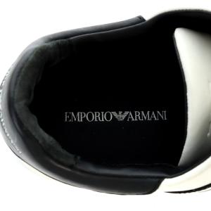 EMPORIO ARMANI スニーカー ロゴデザイン レザー 24.9cm 白 ホワイト 黒 ブラック SH