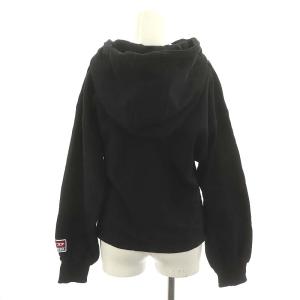 DIESEL ショート丈ロゴパーカー プルオーバー フード S 黒 赤 ブラック レッド