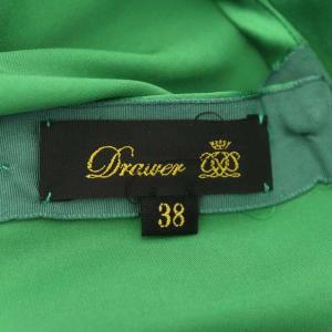 Drawer サテン カットソー 九分袖 プルオーバー バックボタン シルク 38 緑 グリーン