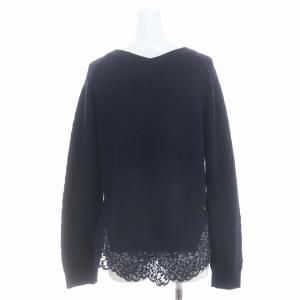 MUVEIL ニット セーター 長袖 切替 レース 40 紺 ネイビー