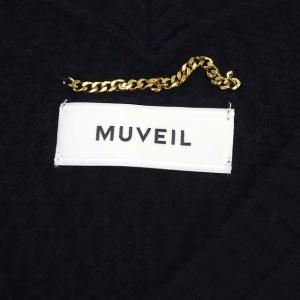 MUVEIL ニット セーター 長袖 切替 レース 40 紺 ネイビー