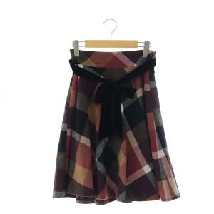 チェック フレアスカート ひざ丈 ウール 38 マルチカラー 55S26-816-17