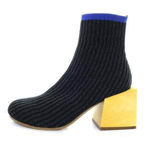 ENFOLD ソックスブーツ ショート チャンキーヒール ウッドヒール 36 23cm チャコールグレー 300CA355-2760