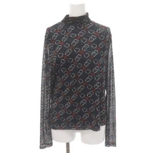 23AW カットソー ハイネック 長袖 シアー シースルー 総柄 36 S 黒 ブラック