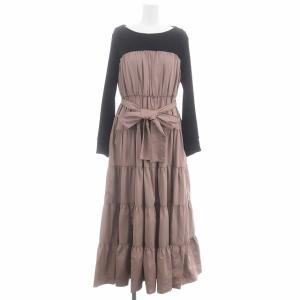 コンビティアードワンピース 切替 ベロア ロング 長袖 38 スモークピンク 黒 ブラック