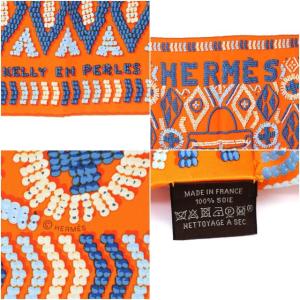 HERMES スカーフ プチカレ カレ45 kelly en perles 真珠でできているケリー オレンジ
