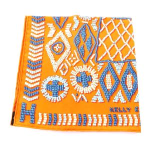 HERMES スカーフ プチカレ カレ45 kelly en perles 真珠でできているケリー オレンジ