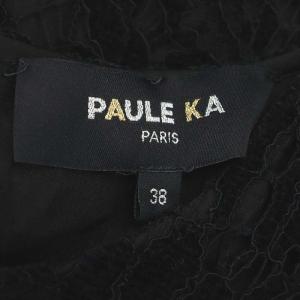 PAULE KA 近年モデル レース ツイード 切替 ワンピース 膝丈 ノースリーブ 38 黒 白 グレー シルバー色