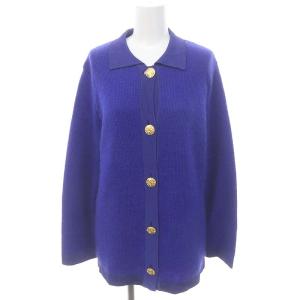 GIVENCHY ニットジャケットカーディガン 長袖 ステンカラー 金ボタン ウール混 M 青 ブルー