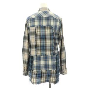 DIESEL パッチワーク フリンジ コットン シャツ ブラウス 長袖 チェック 前開き スナップボタン フリンジ コットン マルチカラー