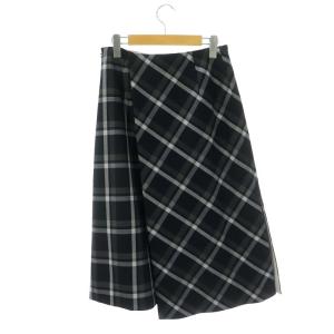 ADORE ソワールチェックラップ風スカート ロング フレア ウール混 36 黒 白 グレー