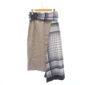ADORE スカーフドッキングスカート ミモレ丈 ロング リネン 36 ライトグレージュ