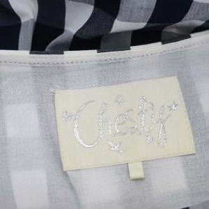 Chesty スズランシャツワンピース ギンガムチェック 刺繍 ロング ノースリーブ 0 紺 白 ネイビー ホワイト