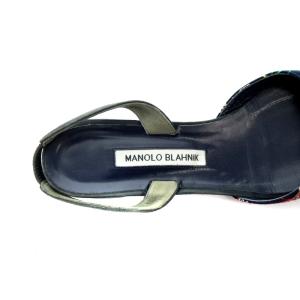 MANOLO BLAHNIK パンプス 刺繍 バックストラップ 38.5 26.5cm 紺 ネイビー